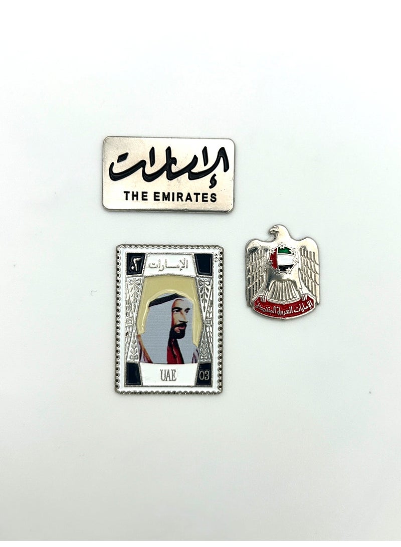 3 قطع من ملصقات معدنية - ملصق الشيخ زايد و الإمارات وملصق شعار الإمارات - معدن عالي الجودة للهواتف المحمولة وأجهزة الكمبيوتر المحمولة وحقائب الظهر والمزيد - Image 1